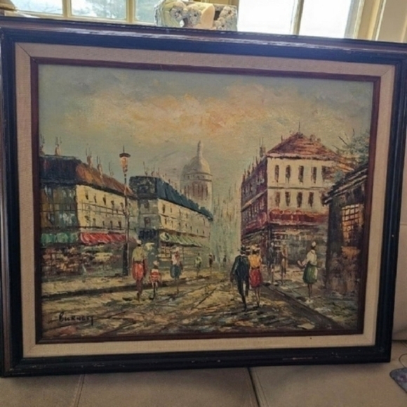 Oil painting on canvas of a Paris Street‎ scene, framed and signed, Burnett - Picture 2 of 10